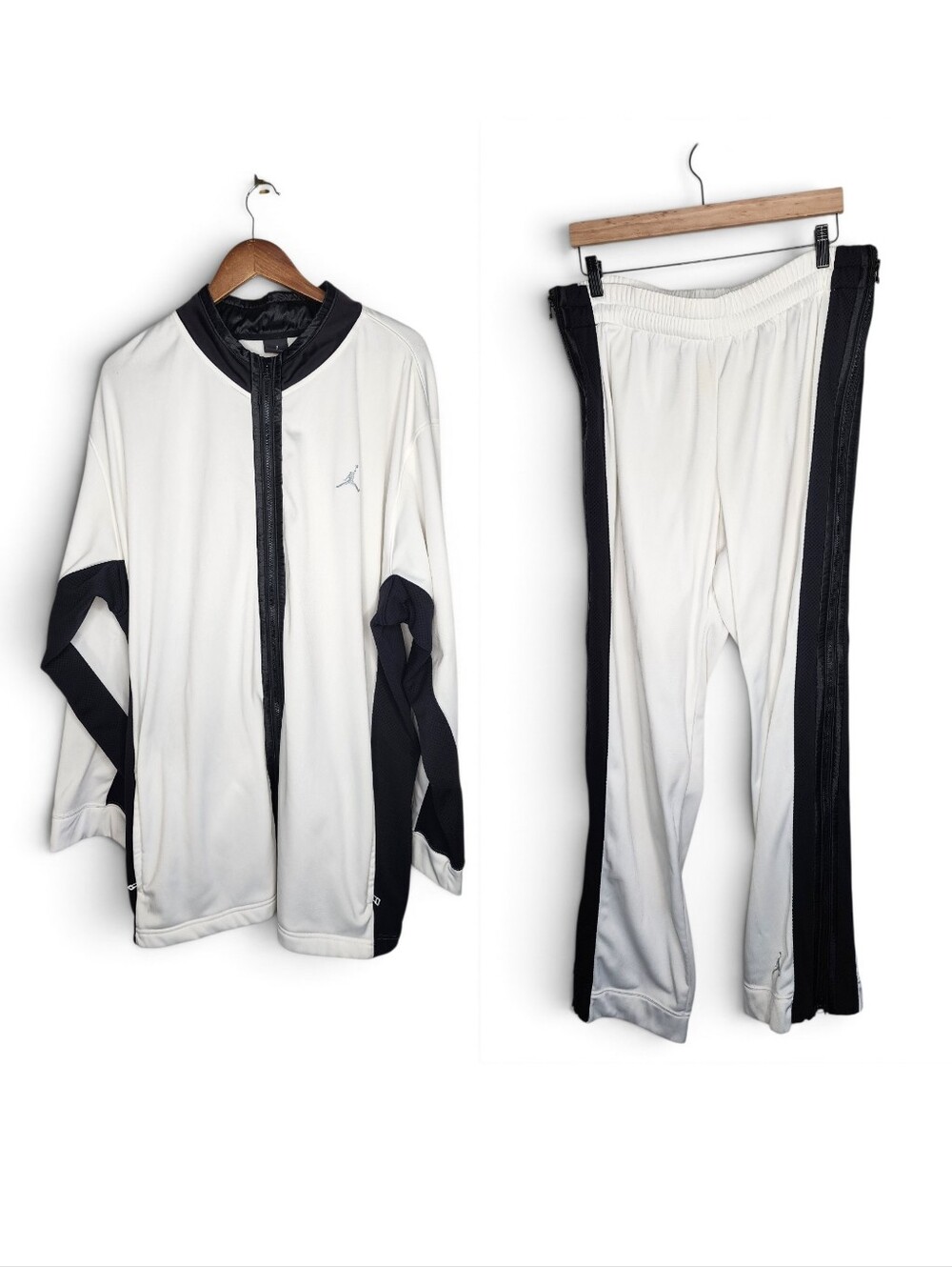 Nike Jordan Vintage 90s Y2K Warmup Side Zip Tracksuit in White and Black Size XL